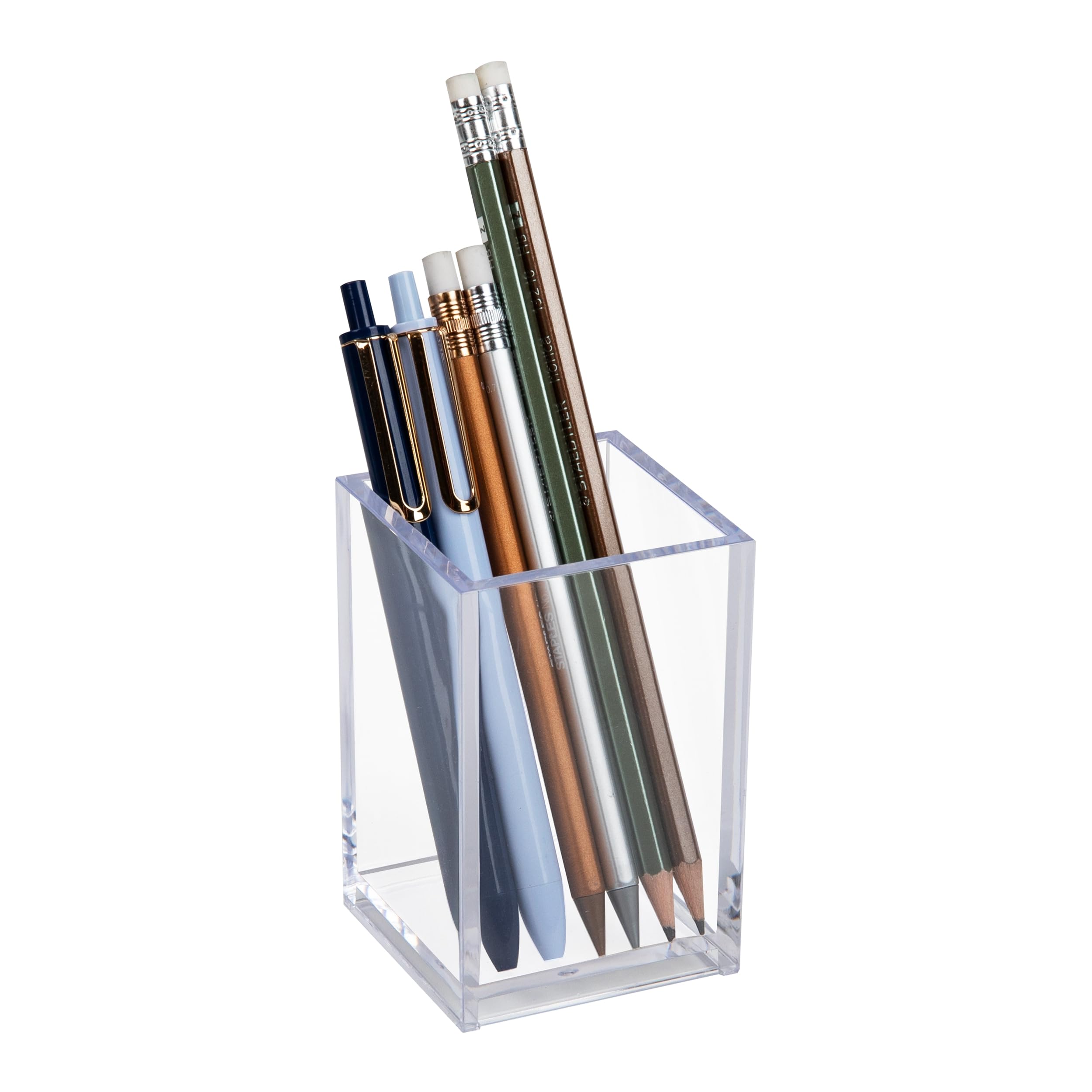 Maison Sucasa Pen Cup, Accessory Holder, Desktop Organization, Office, Acrylic, 2.5" L x 2.5" W x 4" H, Clear