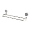 Cetomo Wall Mounted Double-Bar Towel Rack with 2 Hooks for Shower Pouf Cleaning Cloth Brush Scoop Kitchen Bathroom, Plastic Frame Iron Rod No Drill Adhesive, White