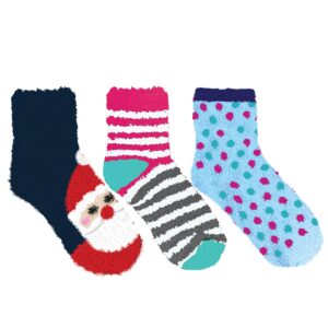 Sockopath 3 Pair Christmas Cozy Socks for Women Girls Gifts Fun Fuzzy Warm Holiday - Shoe Size 4-10, SANTA CLAUS