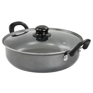 Gibson Everyday Highberry Non Stick Steel All Purpose Frying Pan with Lid, 12-inch Length, Charcoal, Kitchen Cooking Accessories, 127790.02