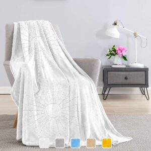 JULY HOME Flannel Fleece Throw Blankets for Couch or Bed - Plush Soft and Warm 330GSM Lightweight Microfiber Blanket for Home Sofa and Bedroom (Throw 50"x60", White)