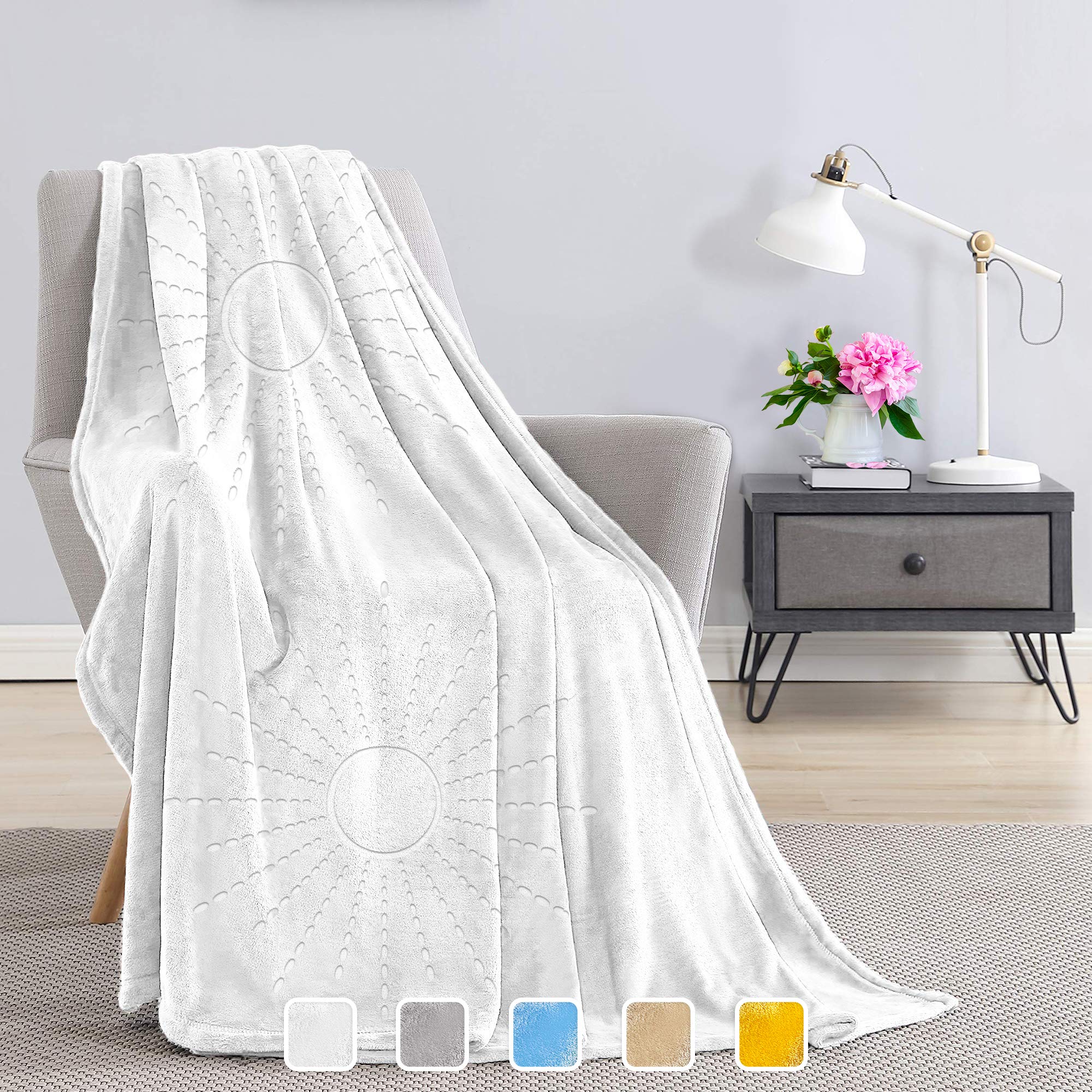 JULY HOME Flannel Fleece Throw Blankets for Couch or Bed - Plush Soft and Warm 330GSM Lightweight Microfiber Blanket for Home Sofa and Bedroom (Throw 50"x60", White)